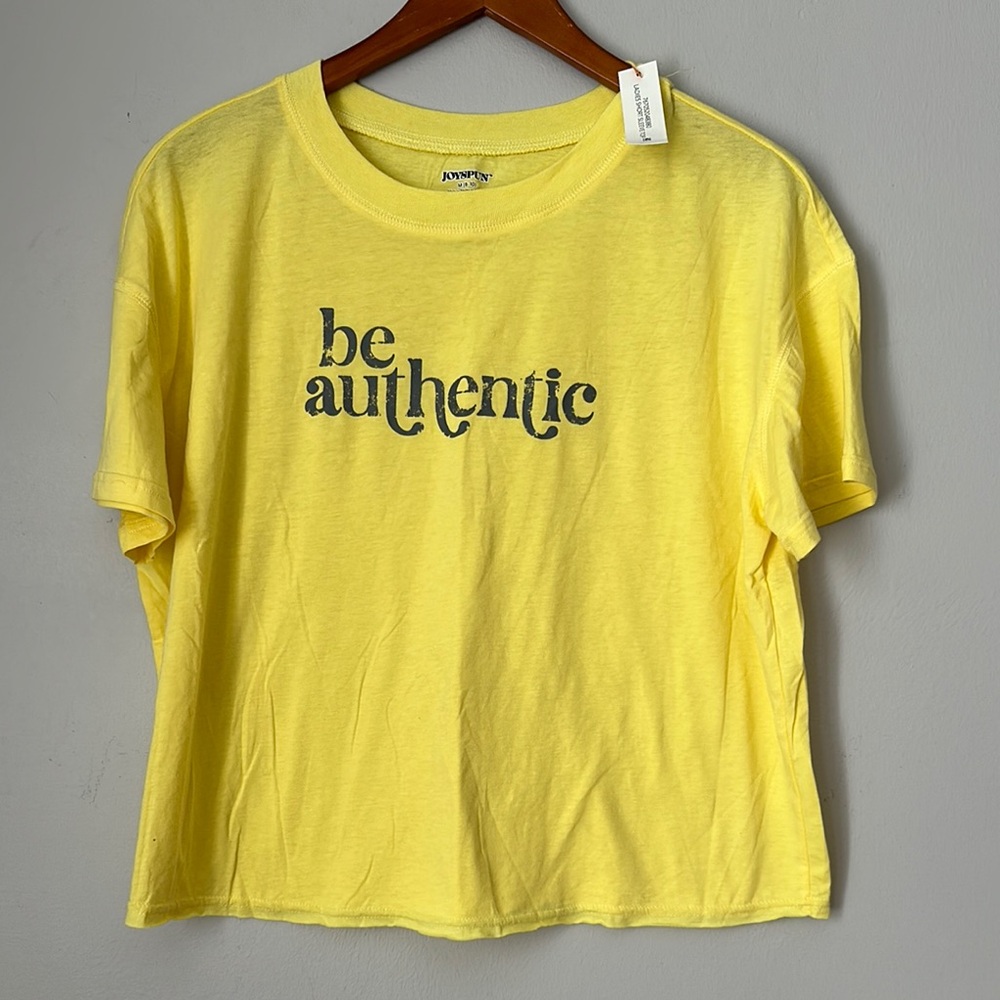 Joy Spun Cropped shirt Yellow short sleeve. “be authentic” size M 8-10 NWT